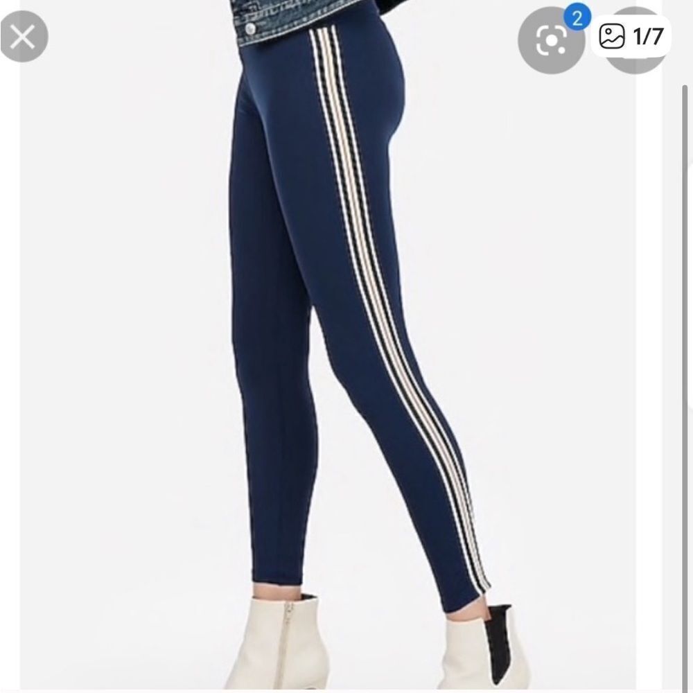 Express Super Soft Racing Striped Legging Navy Blue XS NEW